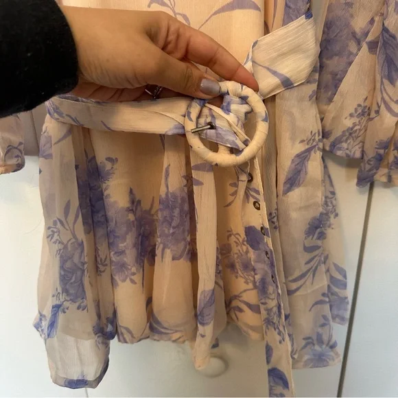 ASOS Petite Floral Chiffon Mini Dress | Blue & Beige - Picture 4 of 8